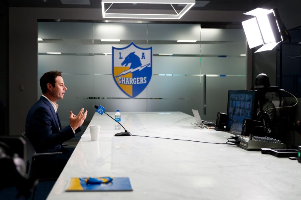 Los Angeles Chargers head coach Brandon Staley at a virtual press conference with reporters on Thursday, Jan. 21, 2021. Photo courtesy of the Los Angeles Chargers